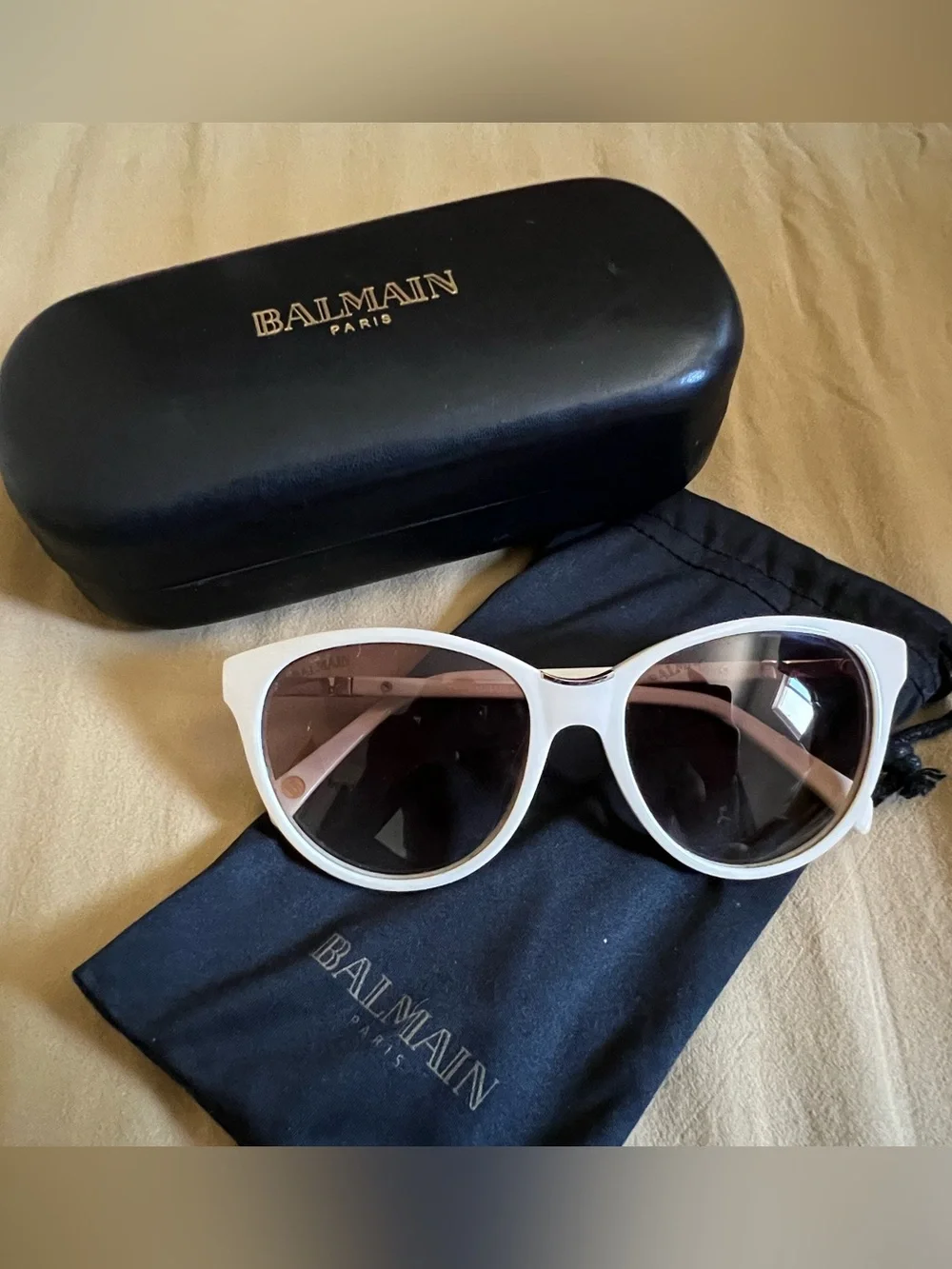 Balmain Ivory and Light Brown Cat-Eye Sunglasses